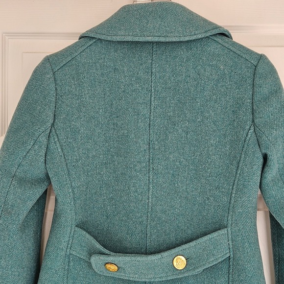 J.Crew Majesty Peacoat Italian Stadium-Cloth Wool Teal Green Gold Buttons 2P - Picture 7 of 9